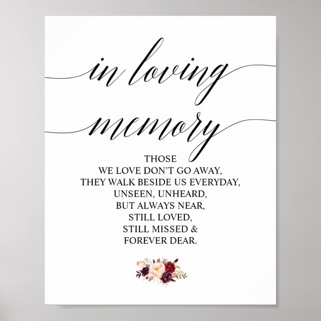 Burgundy floral in Love Memory Memorial Signatur Poster (Vorne)