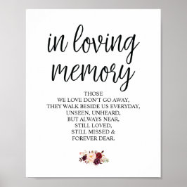 Burgundy floral in Love Memory Memorial Signatur Poster