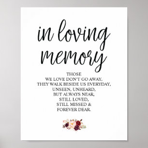 Burgundy floral in Love Memory Memorial Signatur Poster
