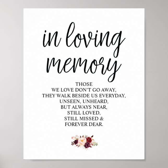 Burgundy floral in Love Memory Memorial Signatur Poster (Vorne)