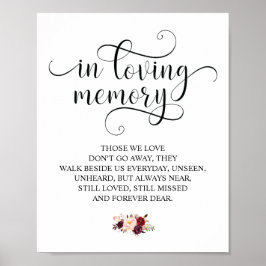 Burgundy floral in Love Memory Memorial Signatur Poster