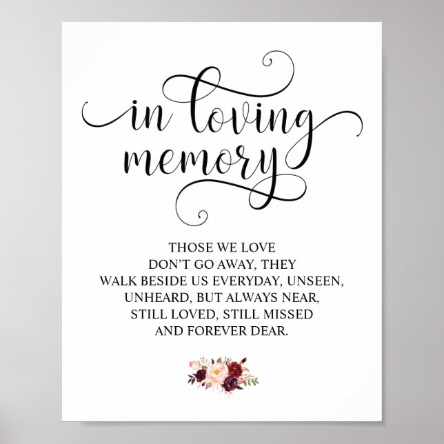 Burgundy floral in Love Memory Memorial Signatur Poster (Vorne)