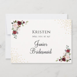 Burgundy Floral Junior Bridesmaid Vorschlag Card