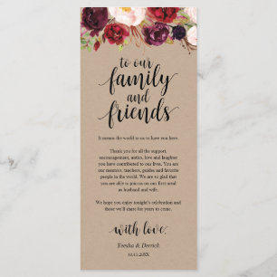 Burgundy floral Kraft Platzierung Dankeschön Karte