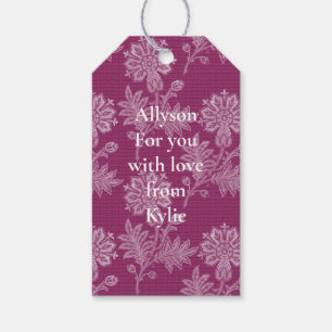 Burgundy Floral Lace Brautparty Geschenkanhänger