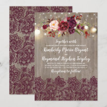 Burgundy Floral Lace Rustikale Hochzeit