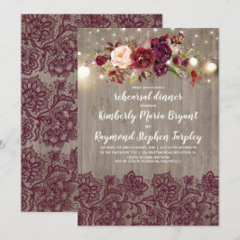 Burgundy Floral Lace Rustikale Probe Dinner Einladung