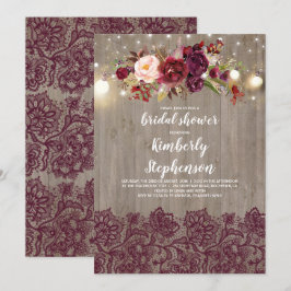 Burgundy Floral Lace Rustikales Brautparty Einladung