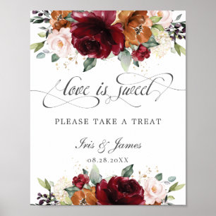 Burgundy Floral Liebe ist Sweet Take a Leckerei Si Poster