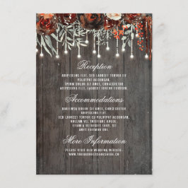 Burgundy Floral Lights Hochzeitsinformation Gast Begleitkarte