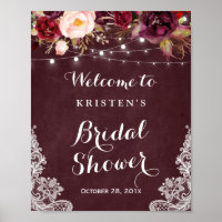 Burgundy Floral Lights Lace Brautparty Sign