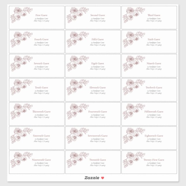 Burgundy Floral Line Art Guest Address Aufkleber (Blatt)