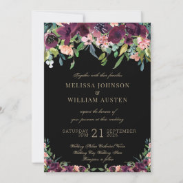 Burgundy Floral Marsala Black Wedding Einladung