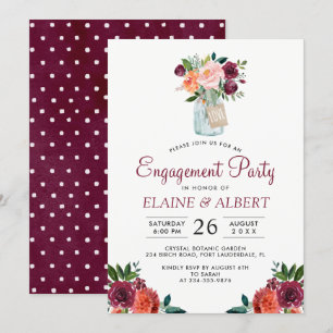 Burgundy Floral Mason Jar Engagement Party Card Einladung