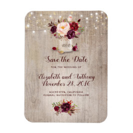 Burgundy Floral Mason Jar Rustic Save the Date Magnet