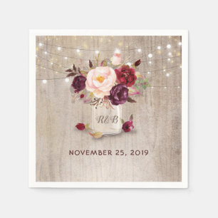 Burgundy Floral Mason Jar Rustic Serviette