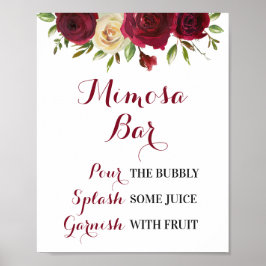 Burgundy Floral Mimosa Bar Wedding Brautparty Poster