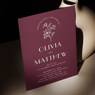 Burgundy Floral Minimalistisch Wedding QR und Fo Einladung