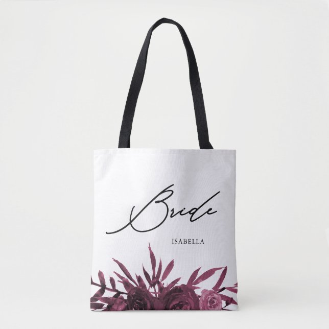 Burgundy Floral mit stilvollem Bride Script (Vorderseite)