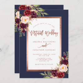 Burgundy Floral Moody Rose Gold Virtual Wedding Einladung
