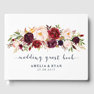 Burgundy Floral Navy Wedding Gästebuch