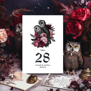 Burgundy Floral Owls Gothic Wedding Tischnummer