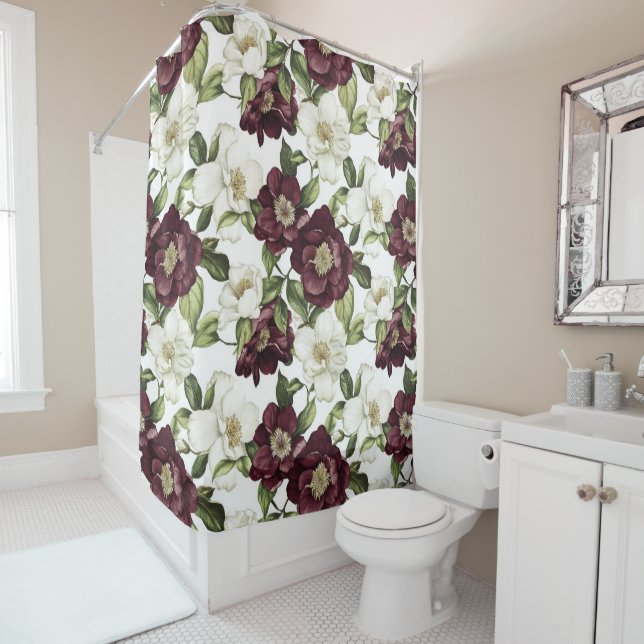 Burgundy Floral Pattern Duschvorhang (Beispiel)
