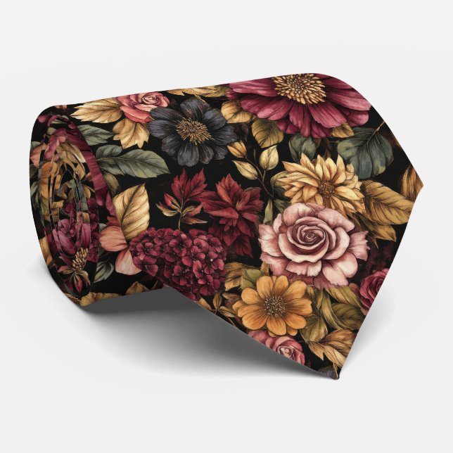 Burgundy Floral Pattern Krawatte (Gerollt)