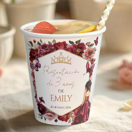 Burgundy Floral Presentación de 3 años Pappbecher