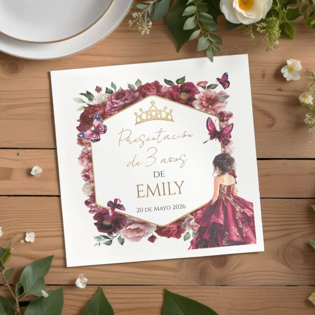 Burgundy Floral Presentación de 3 años Serviette (Von Creator hochgeladen)