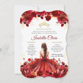 Burgundy Floral Princess Gold Quinceanera Invitati Einladung
