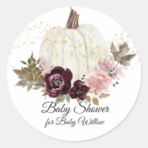 Burgundy Floral Pumpkin Pink Gold Baby Girl Dusche Runder Aufkleber