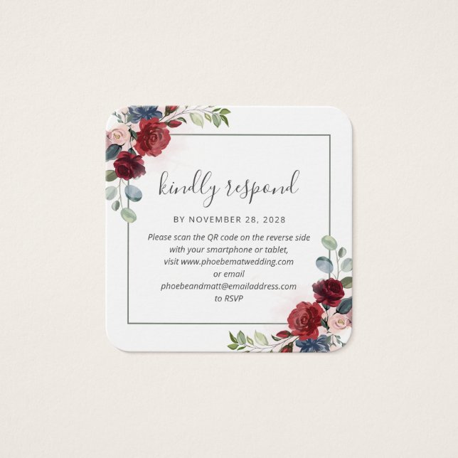 Burgundy Floral QR Code Wedding Website UAWG (Vorderseite)