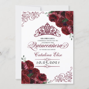 Burgundy Floral Quinceanera Geburtstagseinladung Einladung