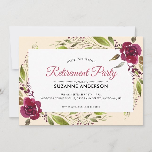 Burgundy Floral | Renten - Party Einladung (Vorderseite)