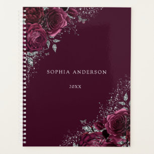 Burgundy Floral Rose Beautiful Personal Planer