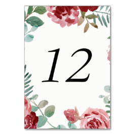 Burgundy Floral Rose Foliage Tischnummer Cards