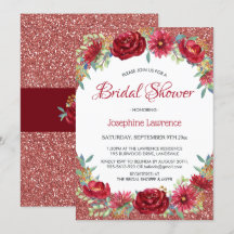Burgundy Floral Rose Gold Glitzer Brautparty