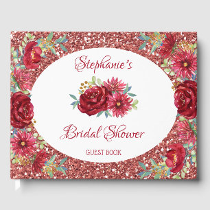 Burgundy Floral Rose Gold Glitzer Brautparty Gästebuch