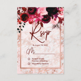 Burgundy Floral & Rose Gold marmorierte Hochzeit R RSVP Karte