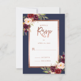 Burgundy Floral Rose Gold Moody Wedding RSVP