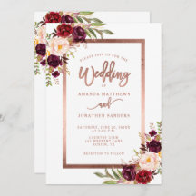 Burgundy Floral Rose Gold Script Hochzeit