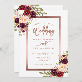 Burgundy Floral Rose Gold Script Hochzeit Einladung