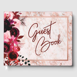 Burgundy Floral & Rose Gold Wedding Monogram Gästebuch