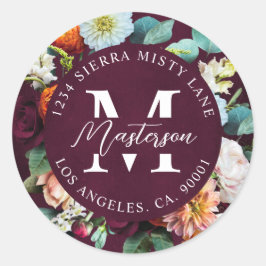 Burgundy Floral Rücksendeadresse Umschlag Aufklebe Runder Aufkleber