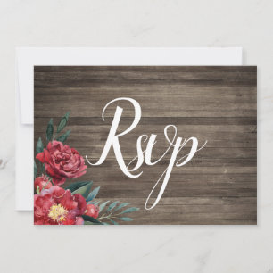 Burgundy Floral Rustic Barn Wood Rsvp Card Einladung