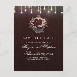 Burgundy Floral Rustic Lantern Save the Date Ankündigungspostkarte