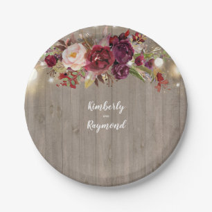 Burgundy Floral Rustic Pappteller