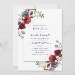 Burgundy Floral Rustic Script Brautparty Einladung