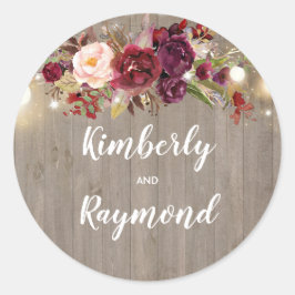 Burgundy Floral Rustic Wedding Runder Aufkleber